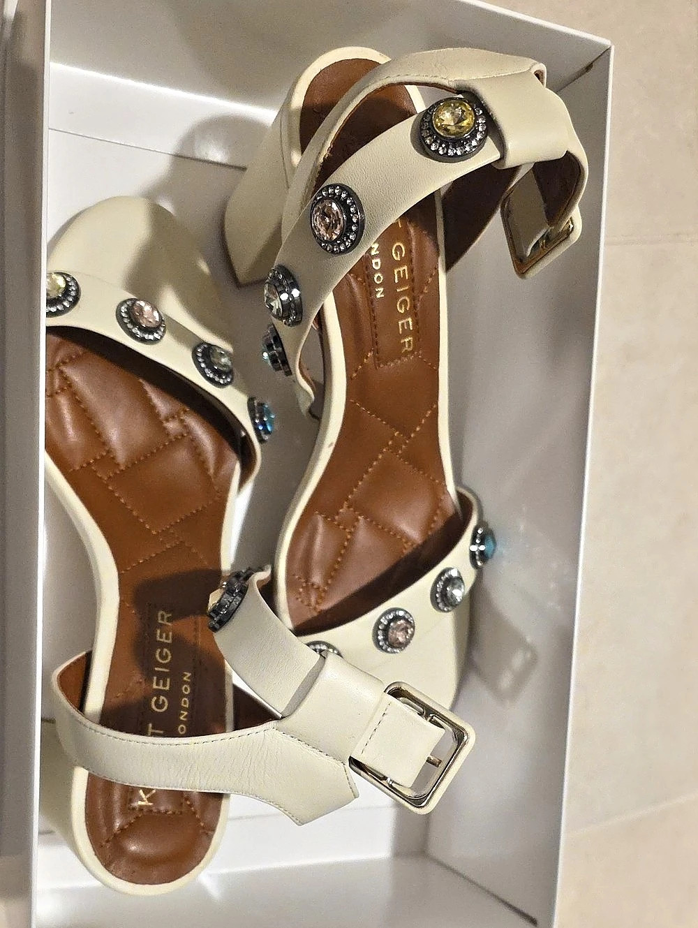 Kurt Geiger Embellished Wedge Sandals in White